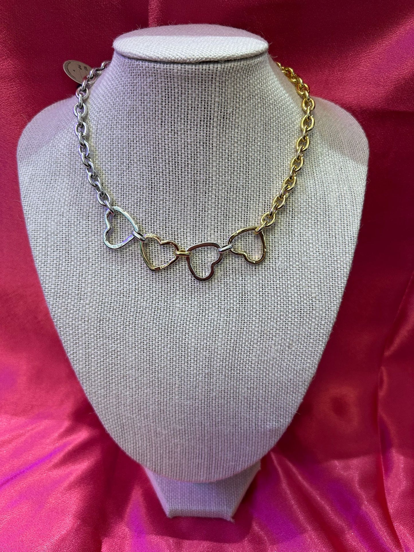 Silver & Golden Hearts Tucco Necklace