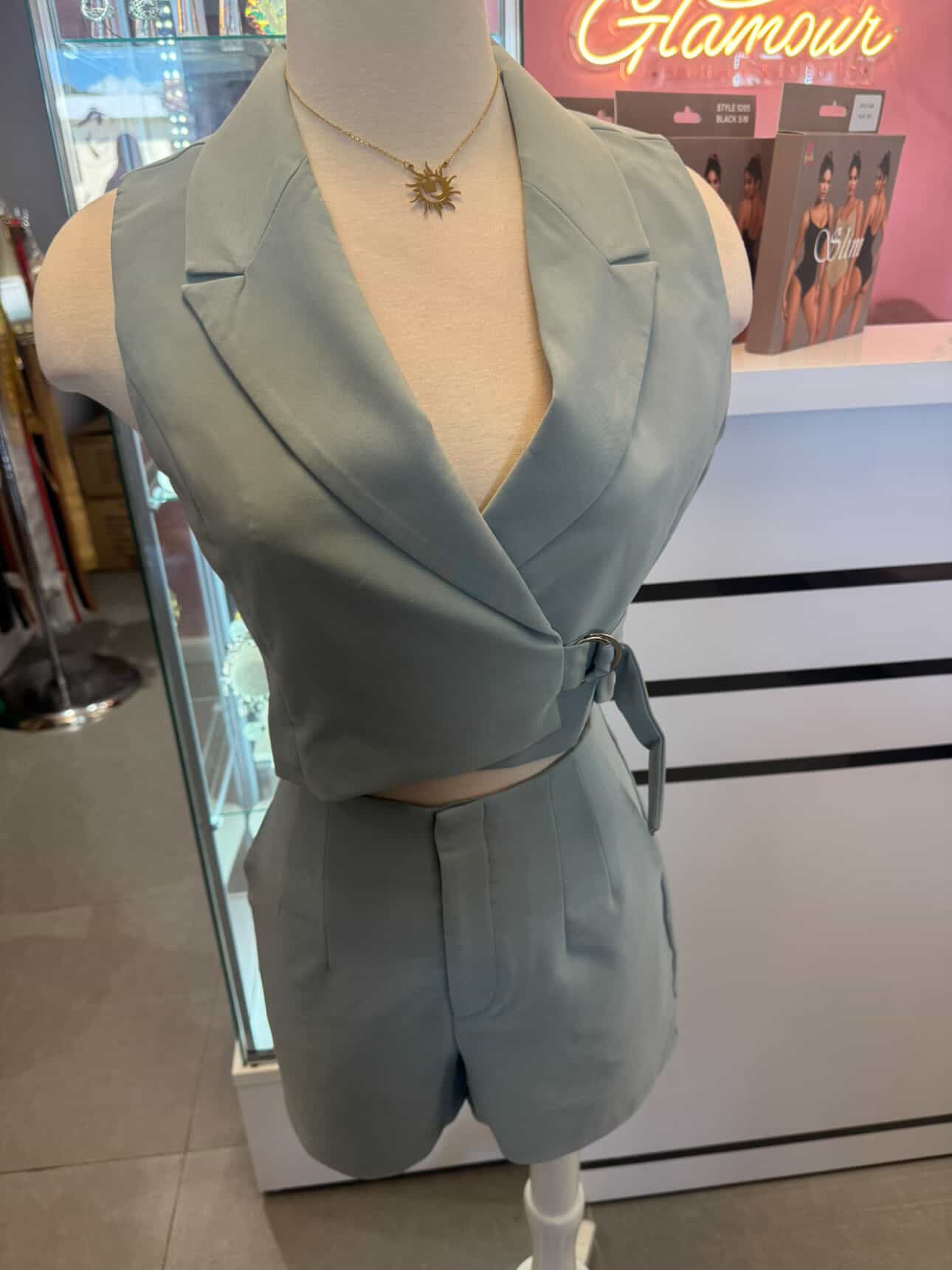 Elegant Short Pants Set Blue