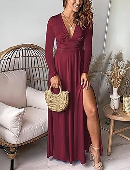 V-Neck Long Sleve Flowy Dress