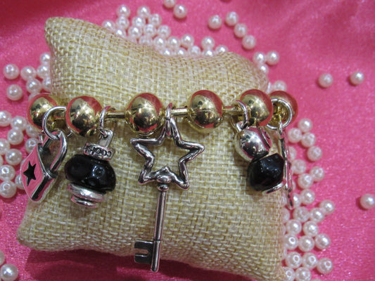 TUCCO Pulsera Chunky Bead Negro Oro