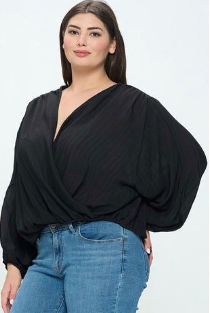 V-Neck Crossbody Black Maxi Blouse