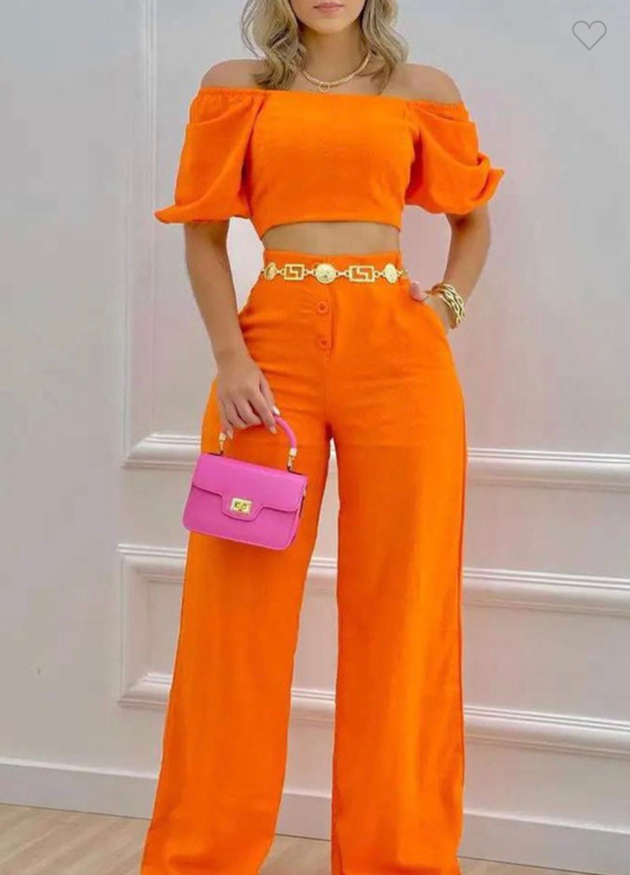 Off-Shoulder Orange Top & Pant Set