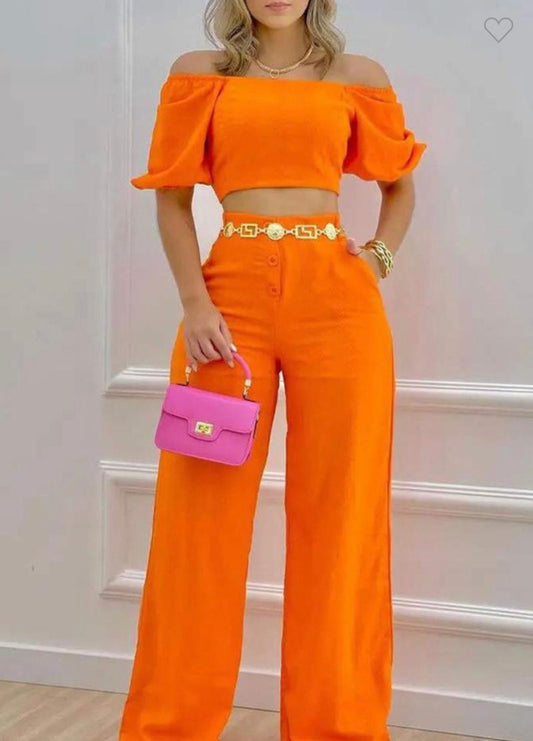 Off-Shoulder Orange Top & Pant Set